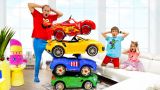 Max and Katy ride on Magic Toy Cars and Transform car for kids